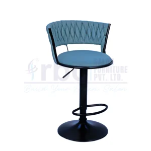 RBC 163 Luxury Hydraulic Swivel Salon Chair Stool with Teal Blue Woven Diamond Lattice Backrest, Matte Black Frame, Footrest, and Circular Base