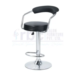 RBC 228 Professional Hydraulic Curved Backrest Salon Chair Stool with Black Leatherette Seat, Chrome Tubular Frame, Footrest Ring, and Circular Disc Base