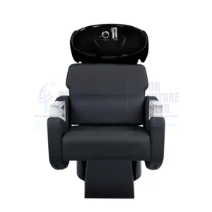 RBC 310 Black Salon Shampoo Station with Triangular Chrome Armrests and Deep Black Ceramic Basin