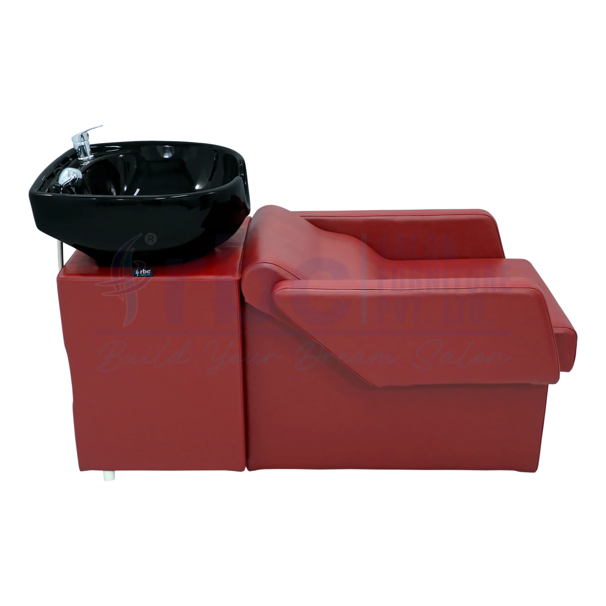 RBC 320 Maroon Reddish Brown Reclining Full Lounge Hair Spa Shampoo Station Bed with Black Ceramic Basin