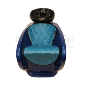 RBC 324 Metallic Blue Wave Design Salon Shampoo Station with Cyan Quilted Seat and Black Ceramic Basin