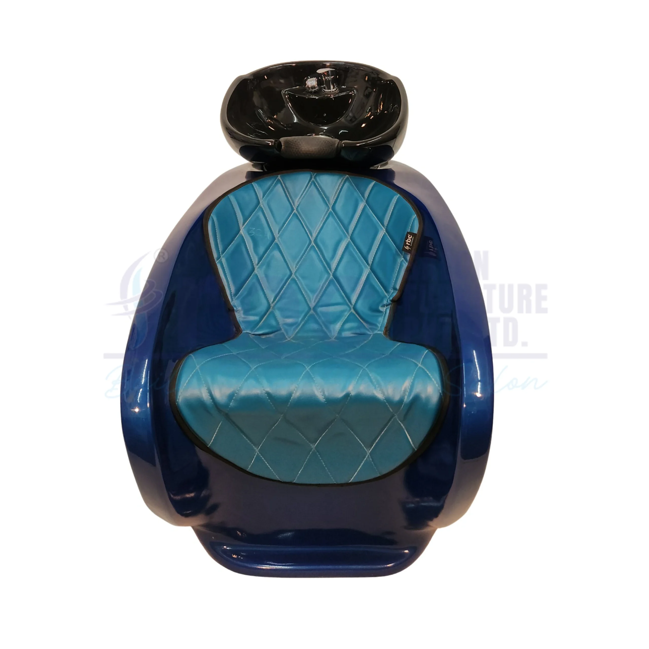 RBC 324 Metallic Blue Wave Design Salon Shampoo Station with Cyan Quilted Seat and Black Ceramic Basin