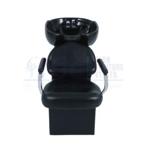 RBC 331 Black Salon Shampoo Station Chair with Chrome Armrests and Deep Black Ceramic Basin