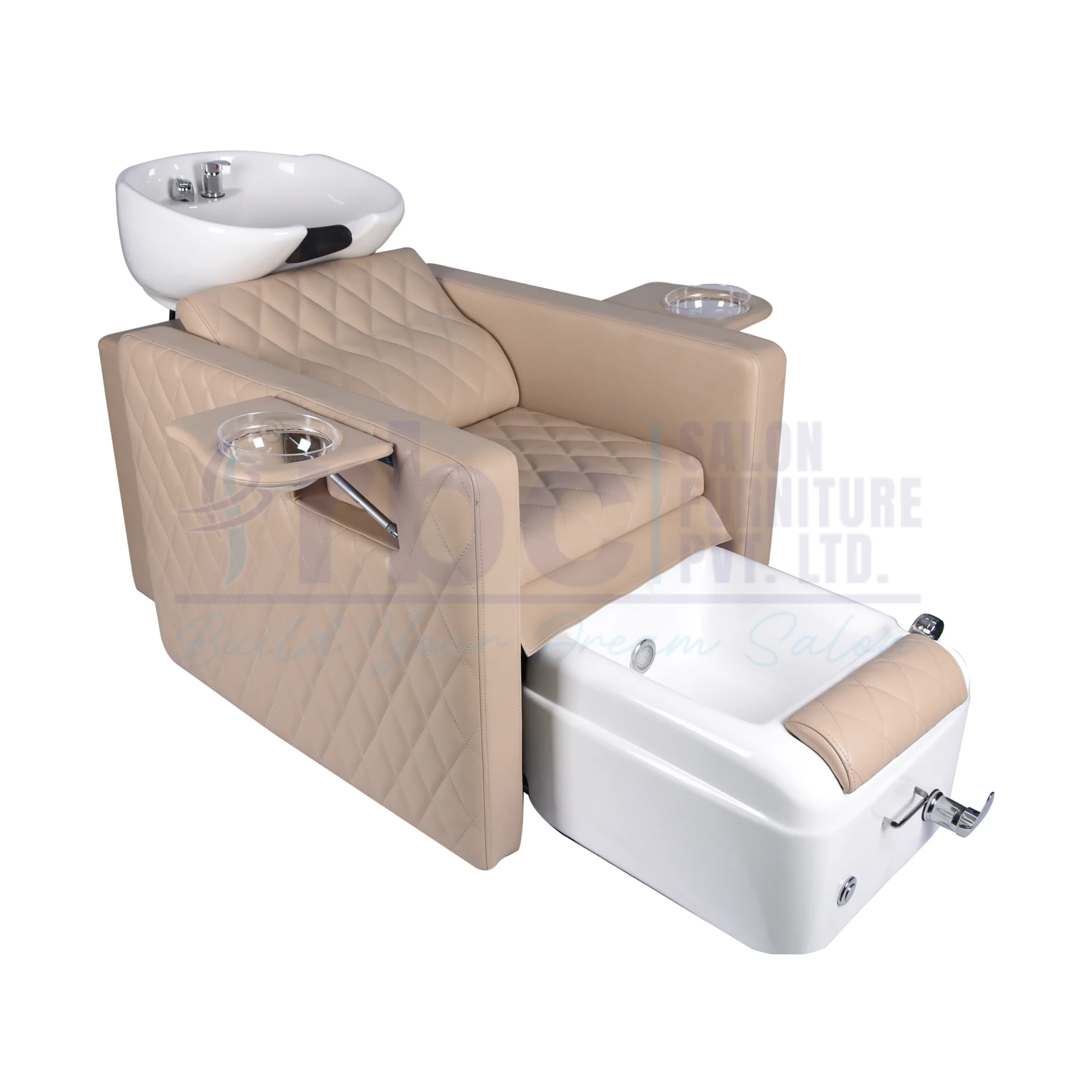 RBC 340 Beige 3-in-1 Salon Station featuring Shampoo Wash Basin, Foldable Manicure Bowls, and Pedicure Foot Tub