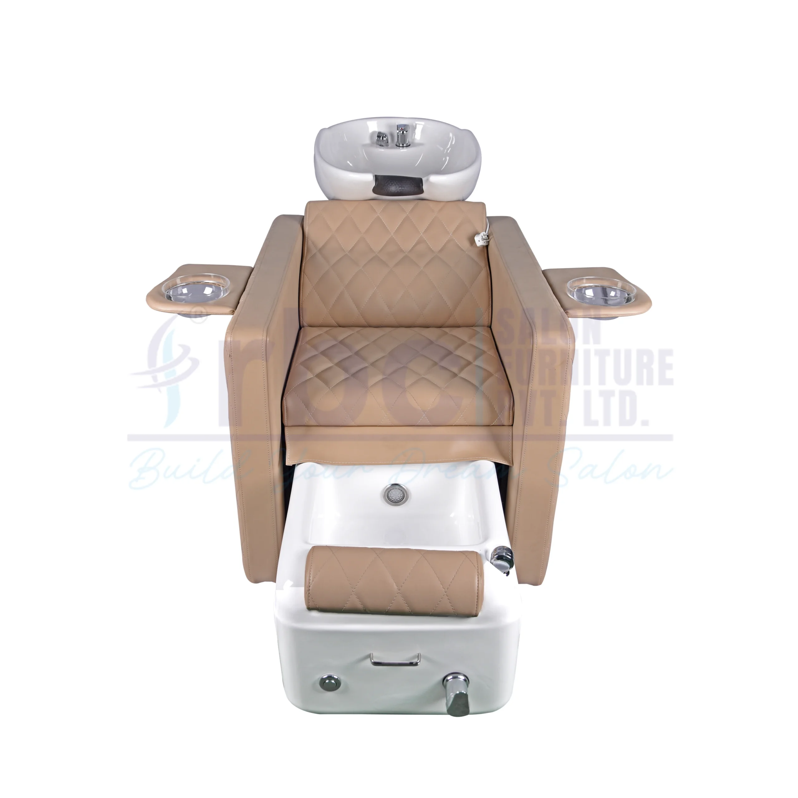 RBC 340 Beige 3-in-1 Salon Station featuring Shampoo Wash Basin, Foldable Manicure Bowls, and Pedicure Foot Tub