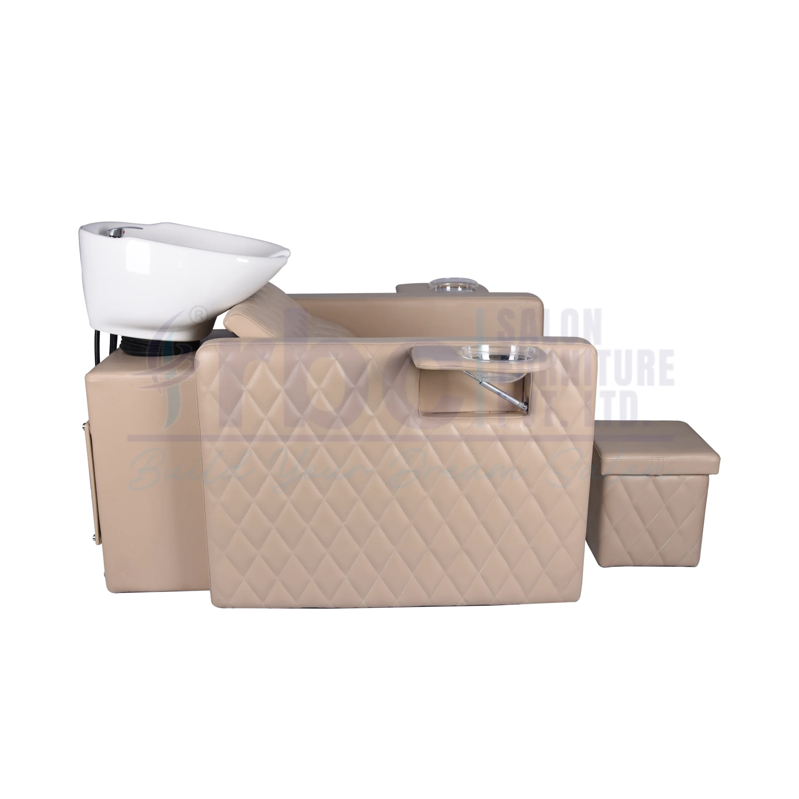 RBC 340 Beige 3-in-1 Salon Station featuring Shampoo Wash Basin, Foldable Manicure Bowls, and Pedicure Foot Tub