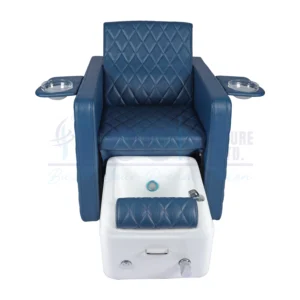 RBC 341 Royal Blue Diamond Quilted Pedicure Chair with Foldable Manicure Bowls and White Foot Spa Tub