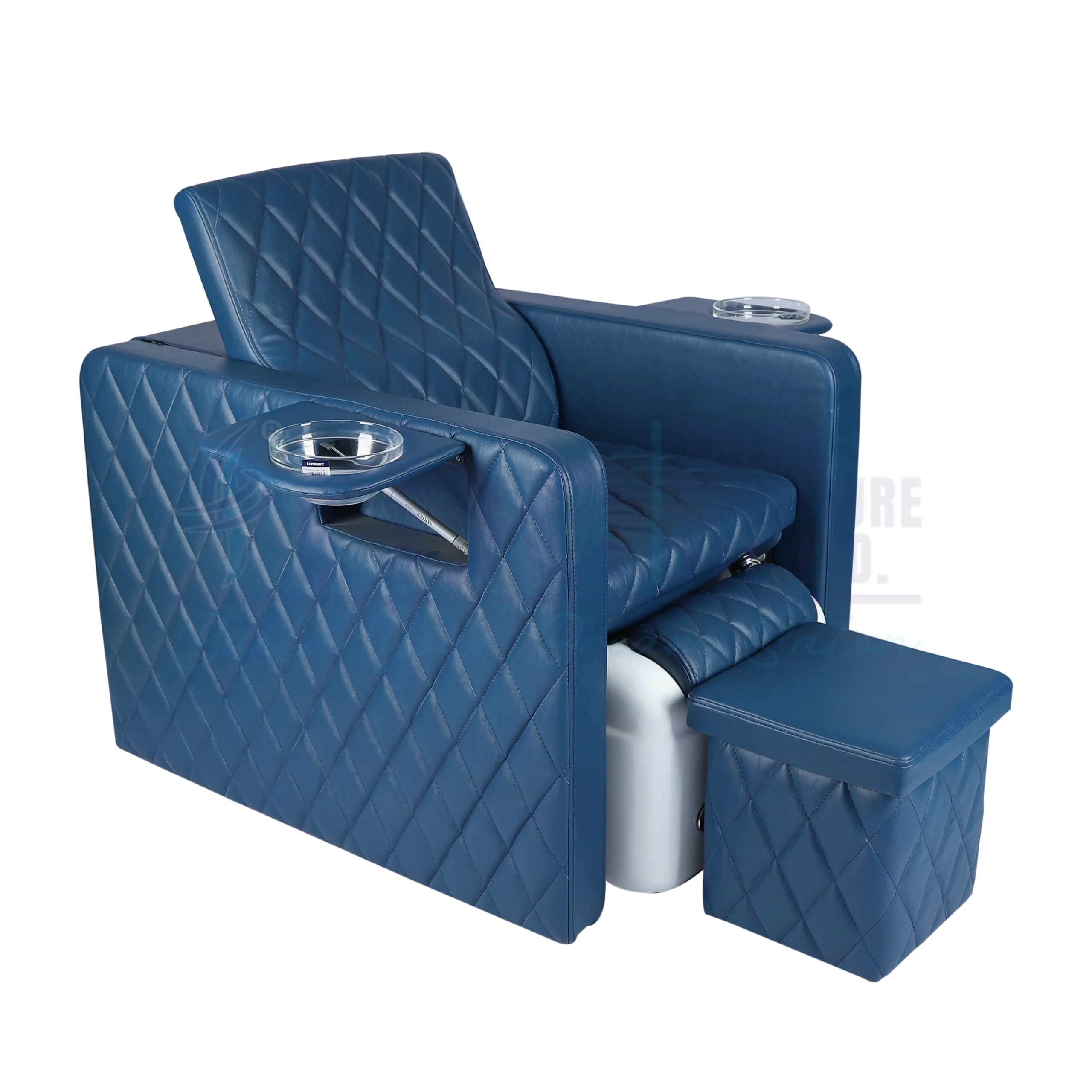 RBC 341 Royal Blue Diamond Quilted Pedicure Chair with Foldable Manicure Bowls and White Foot Spa Tub