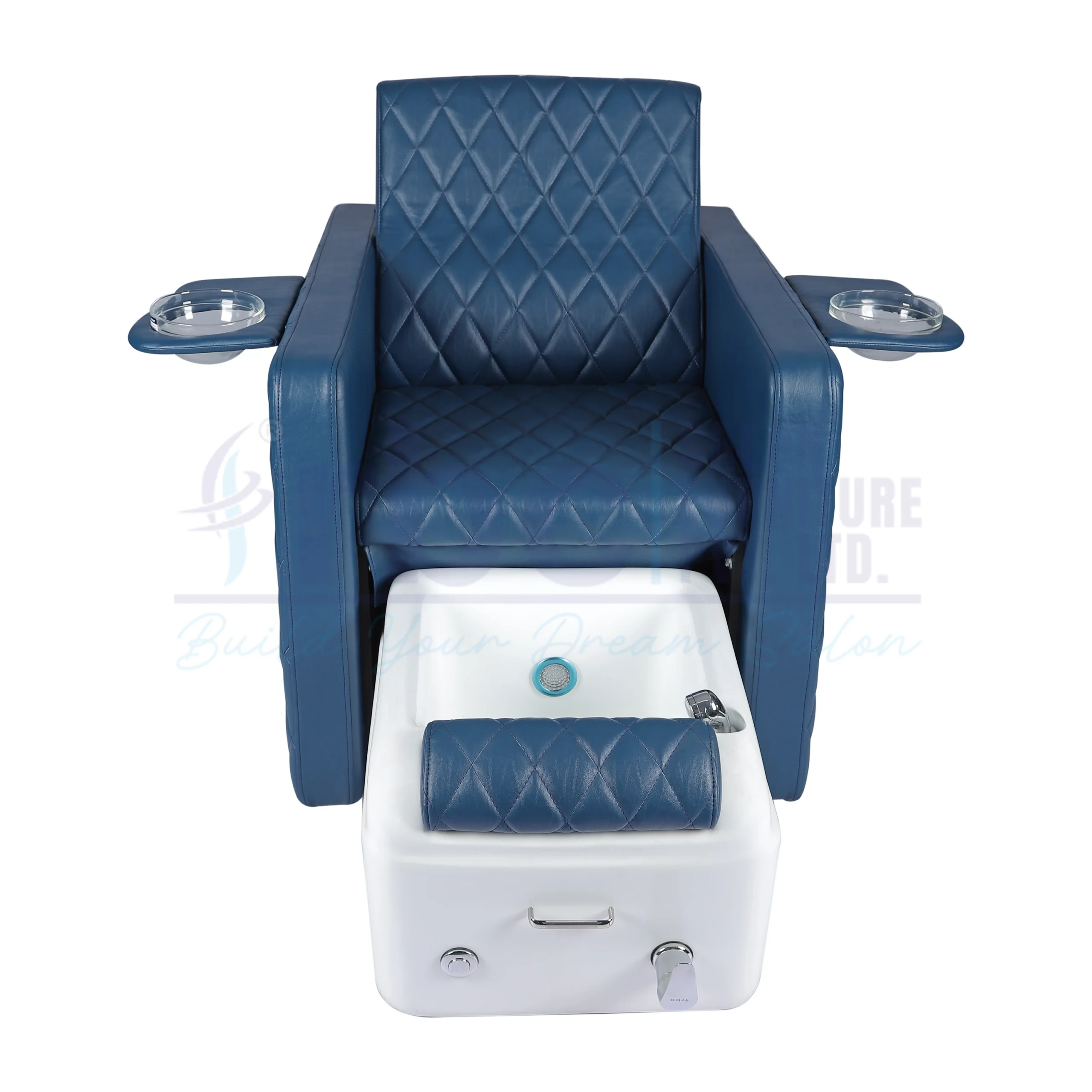 RBC 341 Royal Blue Diamond Quilted Pedicure Chair with Foldable Manicure Bowls and White Foot Spa Tub
