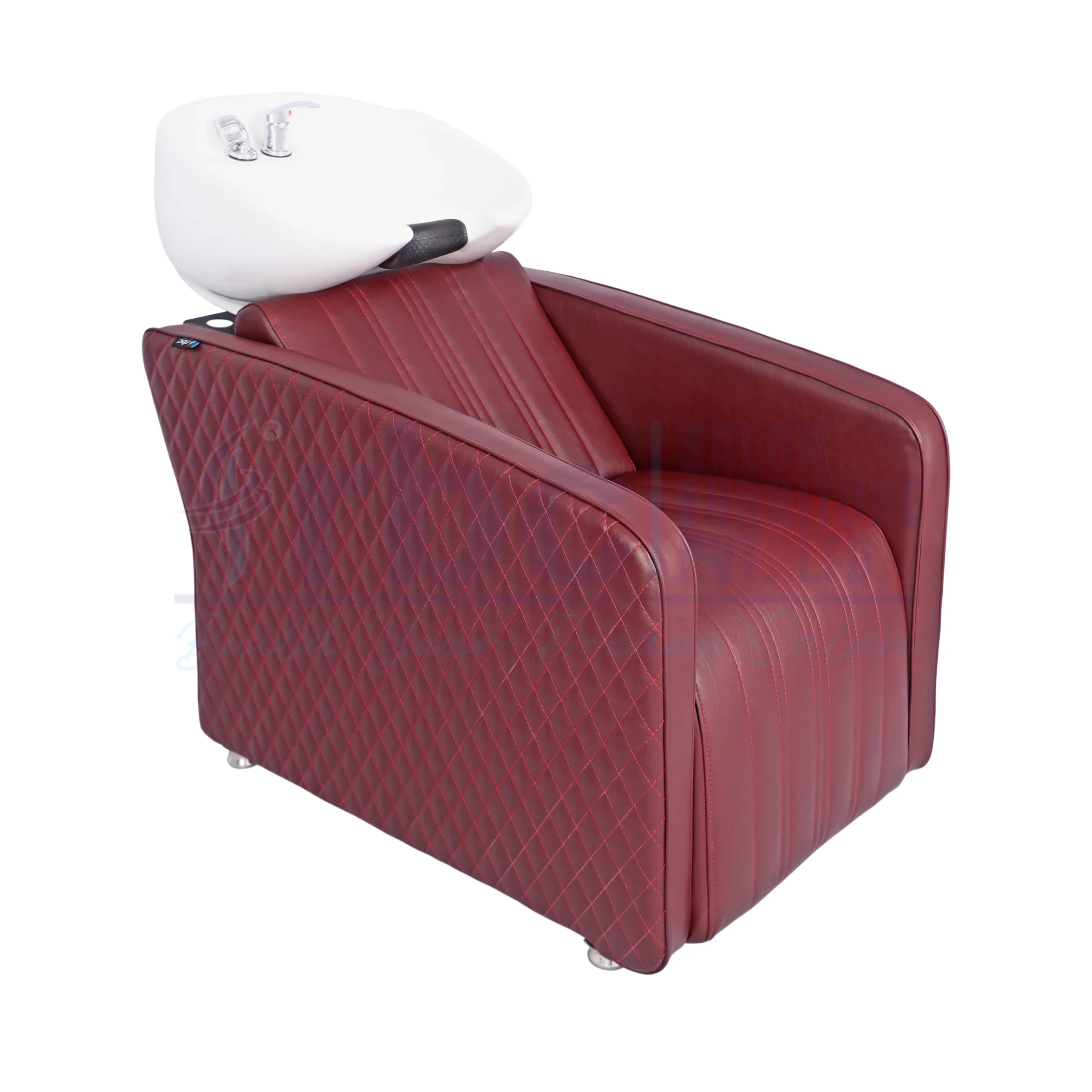 RBC 347 Maroon Burgundy Quilted Salon Shampoo Station Chair with White Ceramic Basin