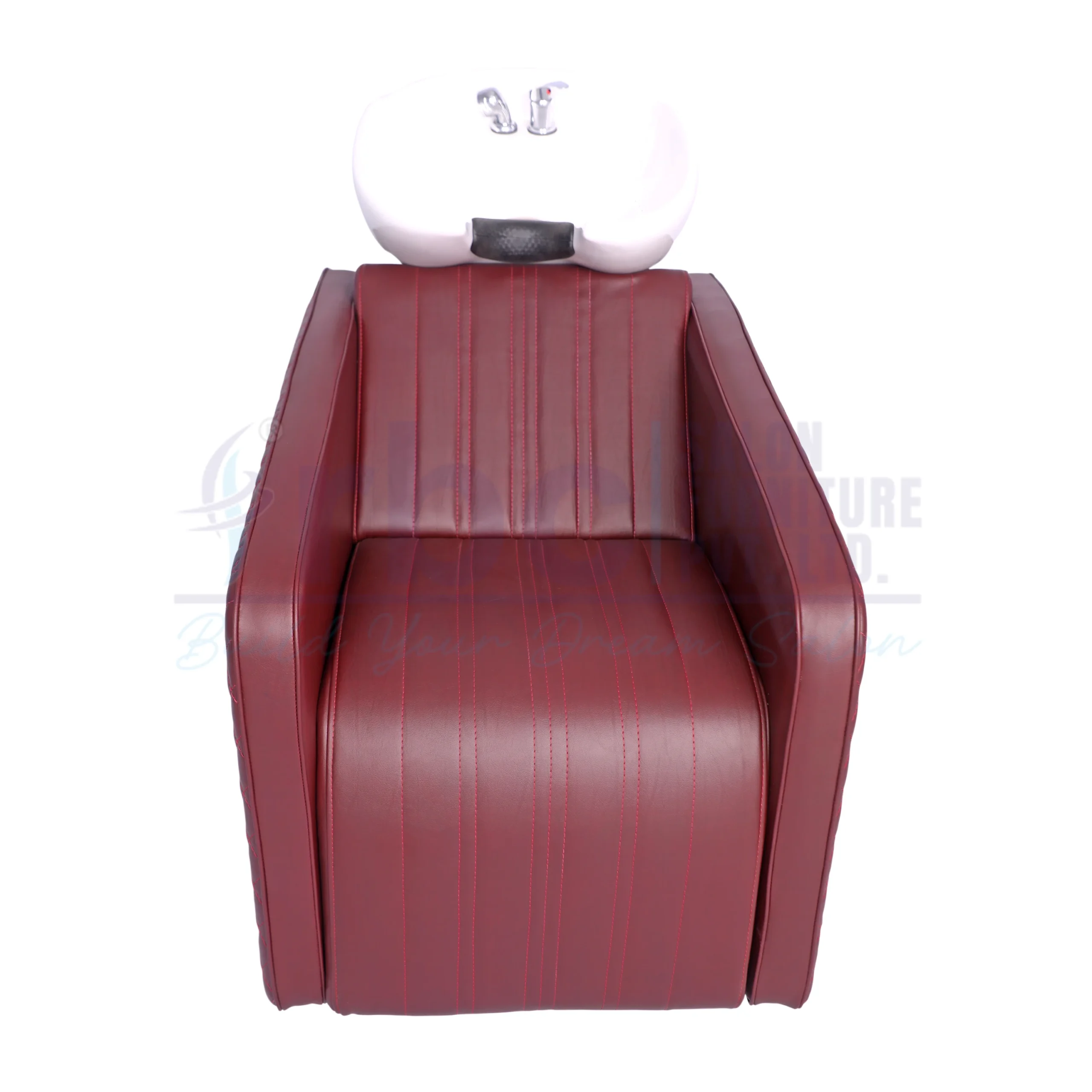RBC 347 Maroon Burgundy Quilted Salon Shampoo Station Chair with White Ceramic Basin