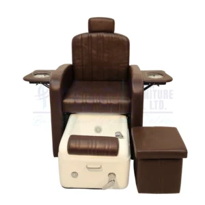 RBC 349 Dark Chocolate Brown Pedicure Chair with Foldable Manicure Bowls, White Foot Spa Tub and Matching Stool