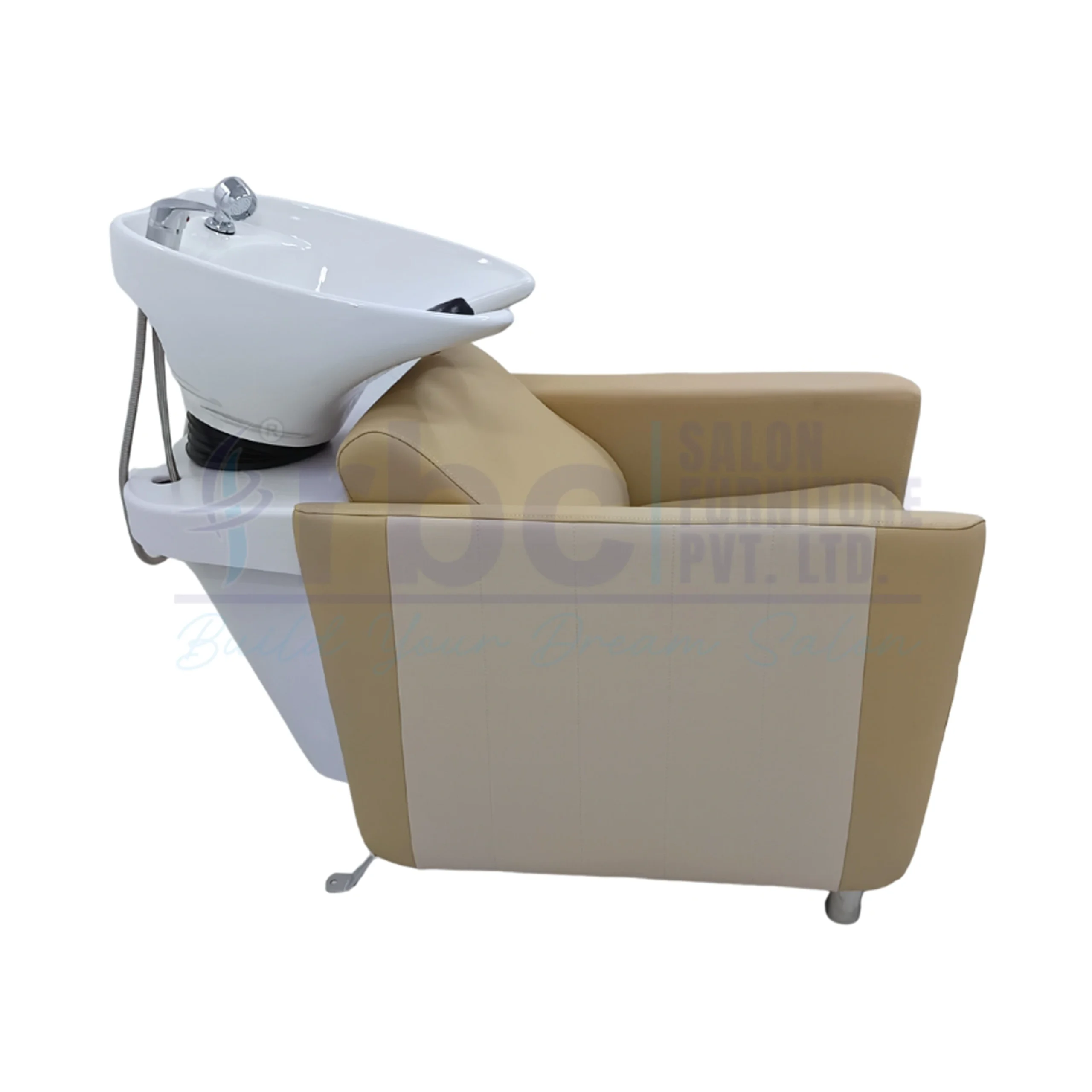 RBC 350 Dual-Tone Beige and White Salon Shampoo Station Chair with White Ceramic Basin