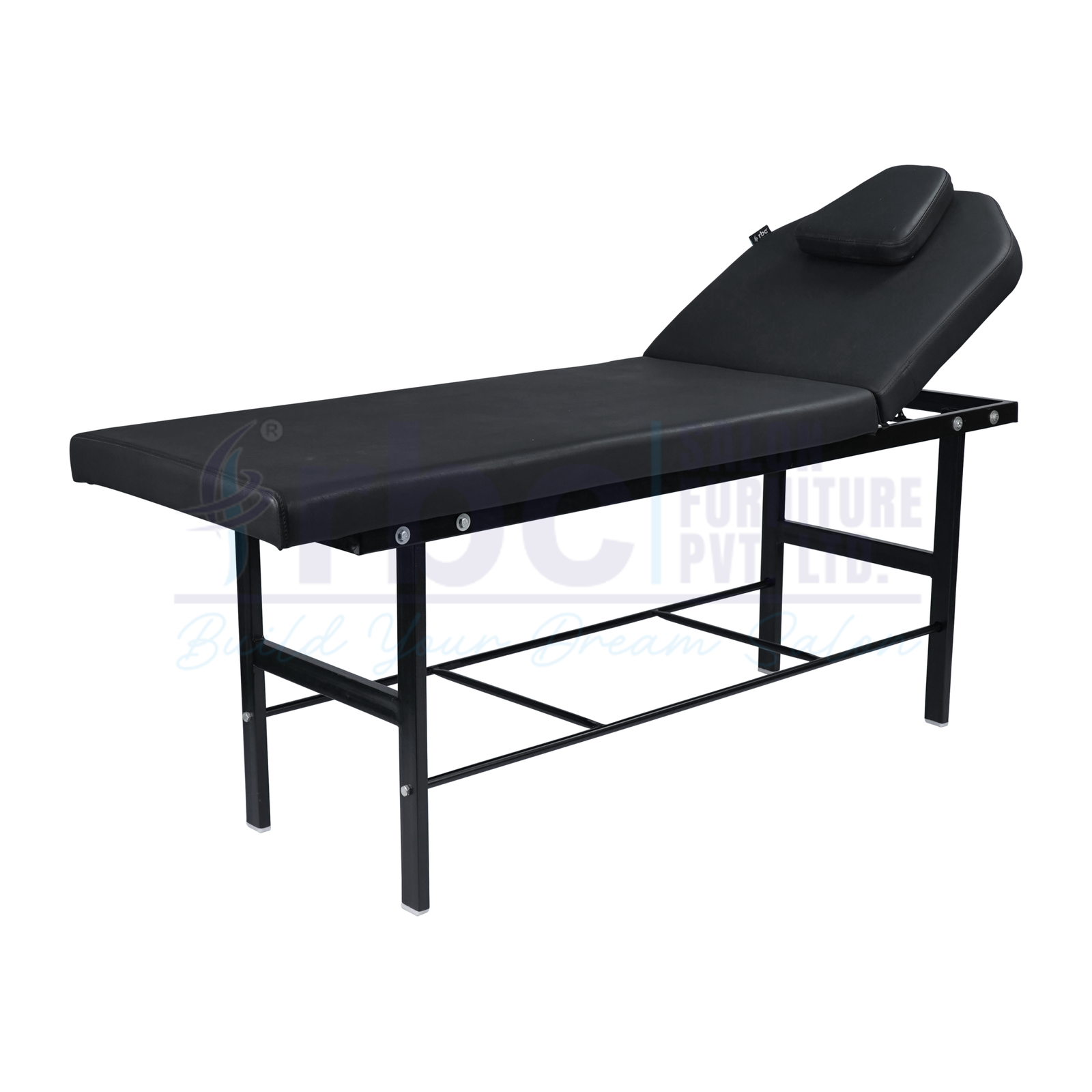 RBC 501 Black Leatherette Metal Frame Spa Massage Bed with Adjustable Backrest and Head Pillow