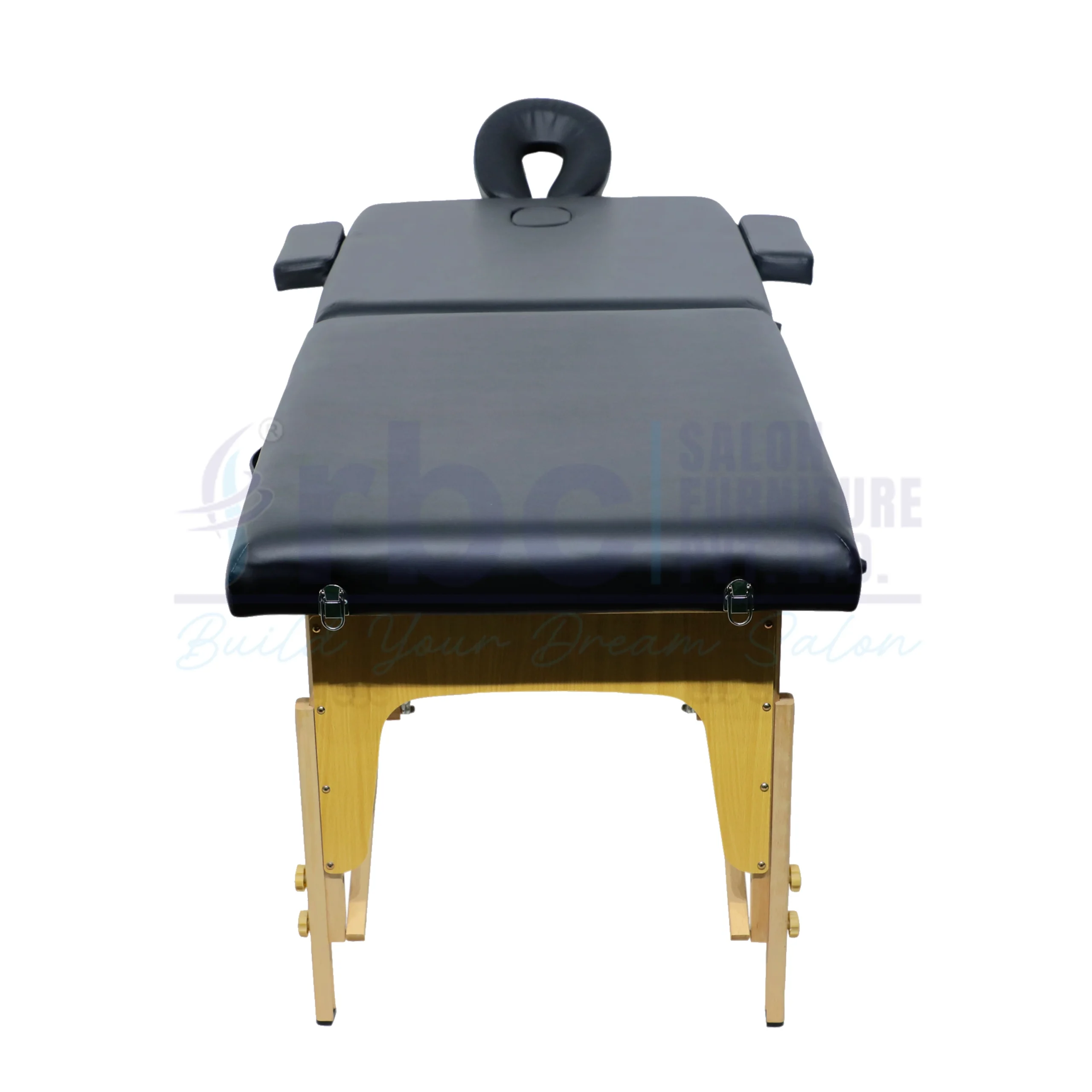 RBC 508 Black Leatherette Portable Folding Wooden Spa Massage Bed with Face Cradle and Armrests