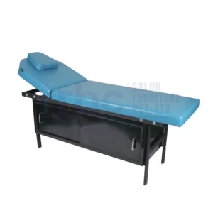RBC 510 Blue Leatherette Metal Frame Spa Bed with Black Sliding Storage Cabinet Base and Raised Backrest
