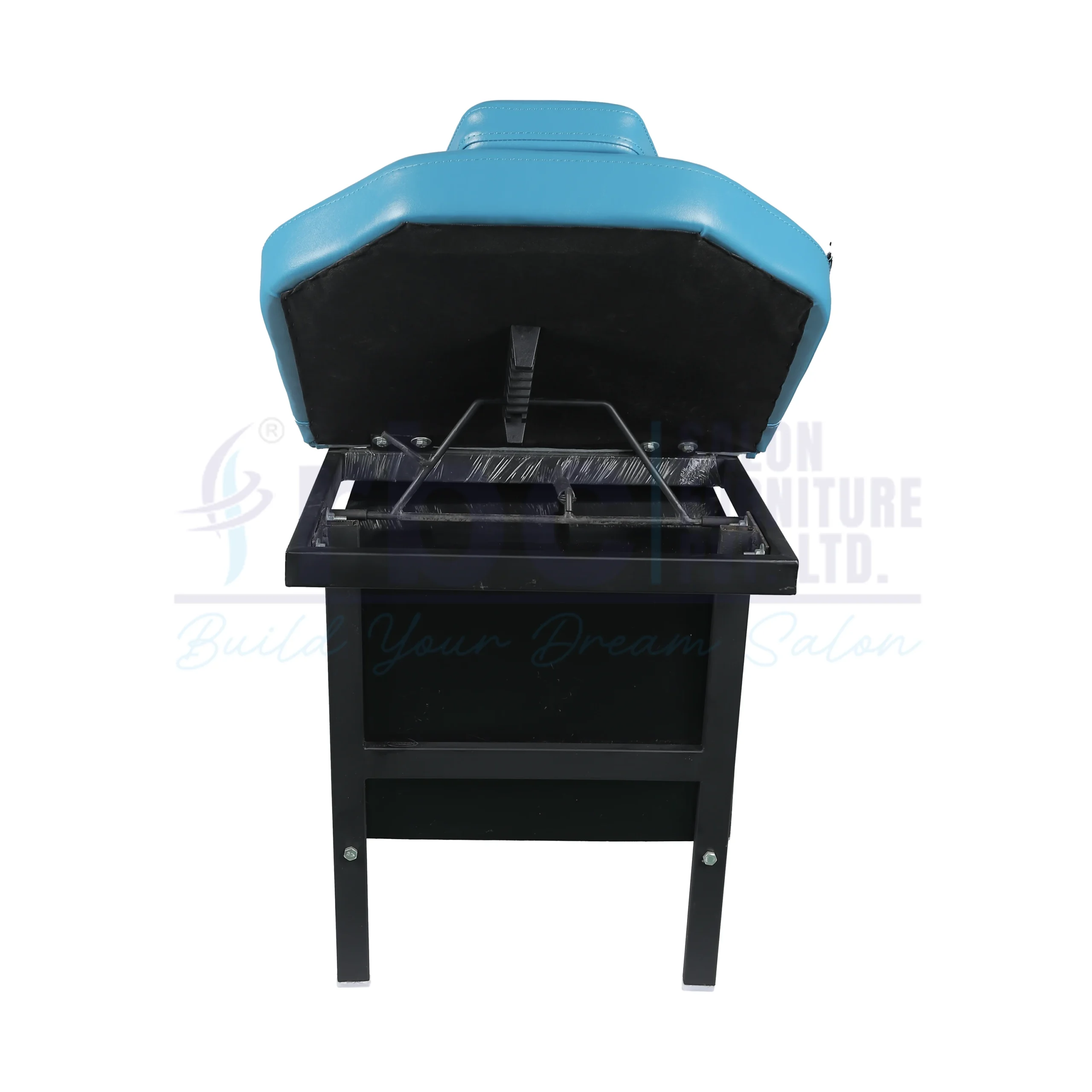 RBC 510 Blue Leatherette Metal Frame Spa Bed with Black Sliding Storage Cabinet Base and Raised Backrest