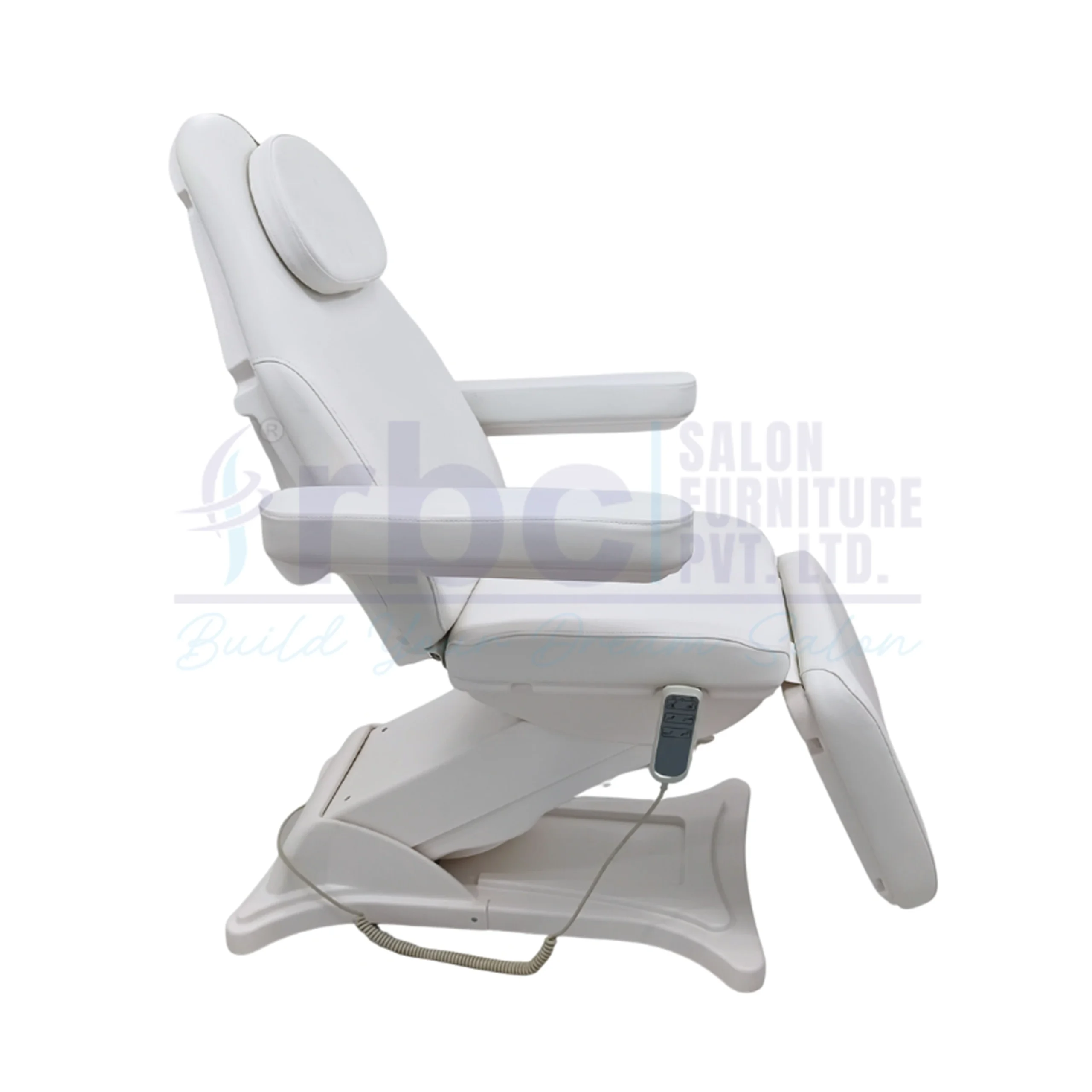 RBC 514 White Electric Spa Chair Side Profile Showing Heavy-Duty Lift Base Structure