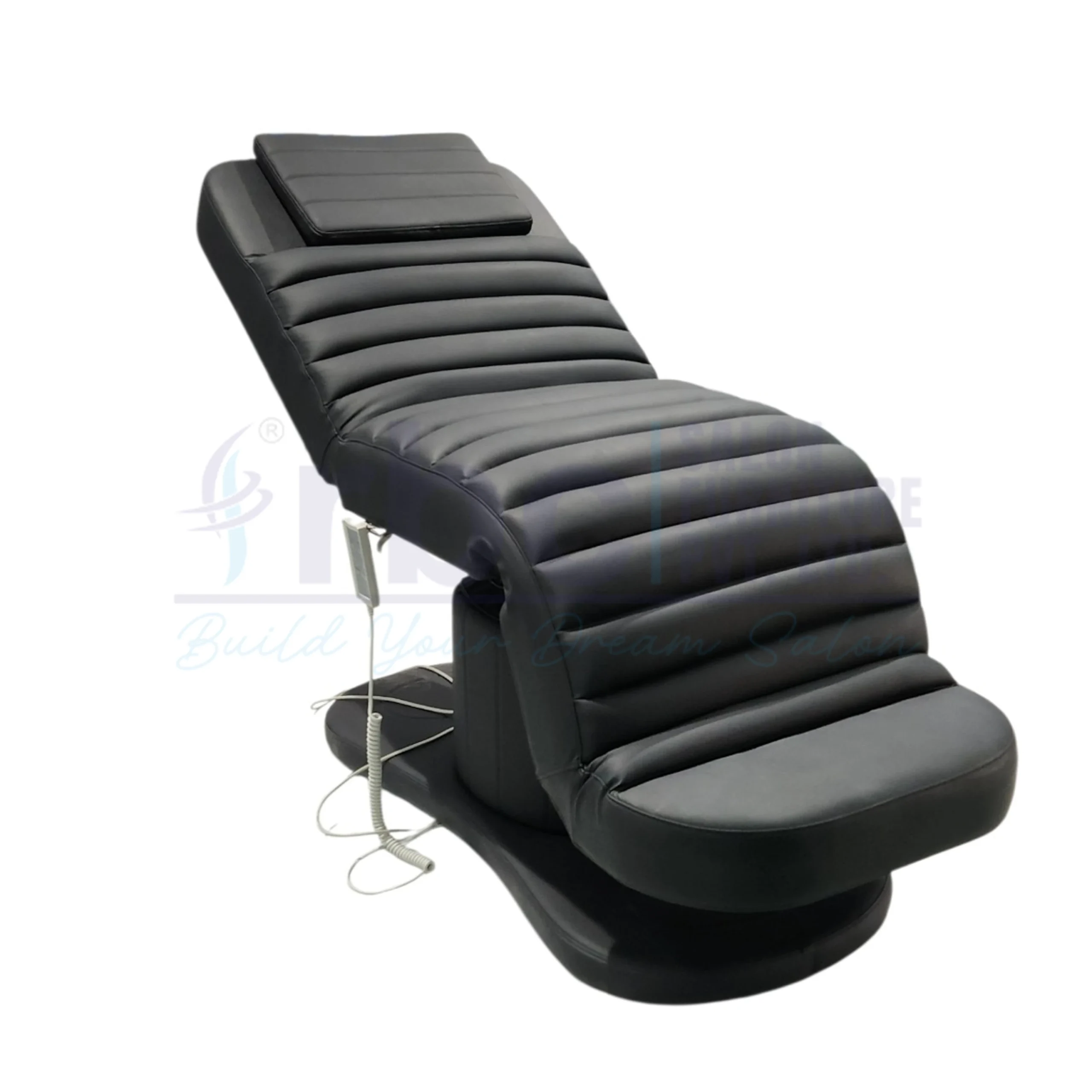 RBC 518 Black Electric Motorized Facial Treatment Bed with Remote Control and Channel Tufted Cushion