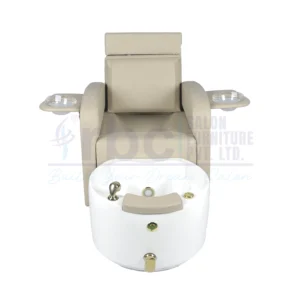 RBC 601 Beige Manicure Pedicure Spa Station Chair with Side Soak Bowls White Tub and Matching Technician Stool