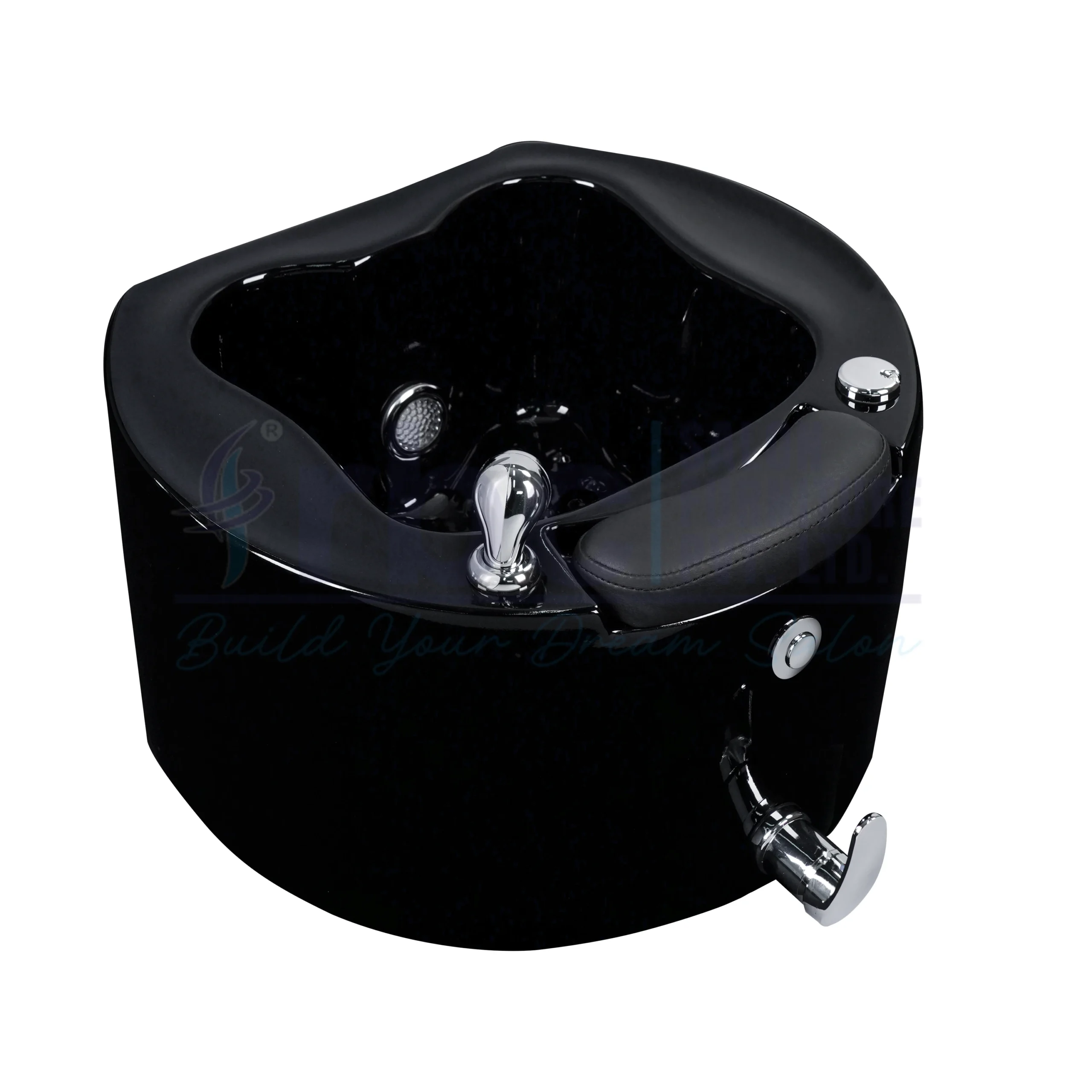 rbc 602 glossy black acrylic pedicure foot spa basin tub with padded footrest and chrome fixtures l