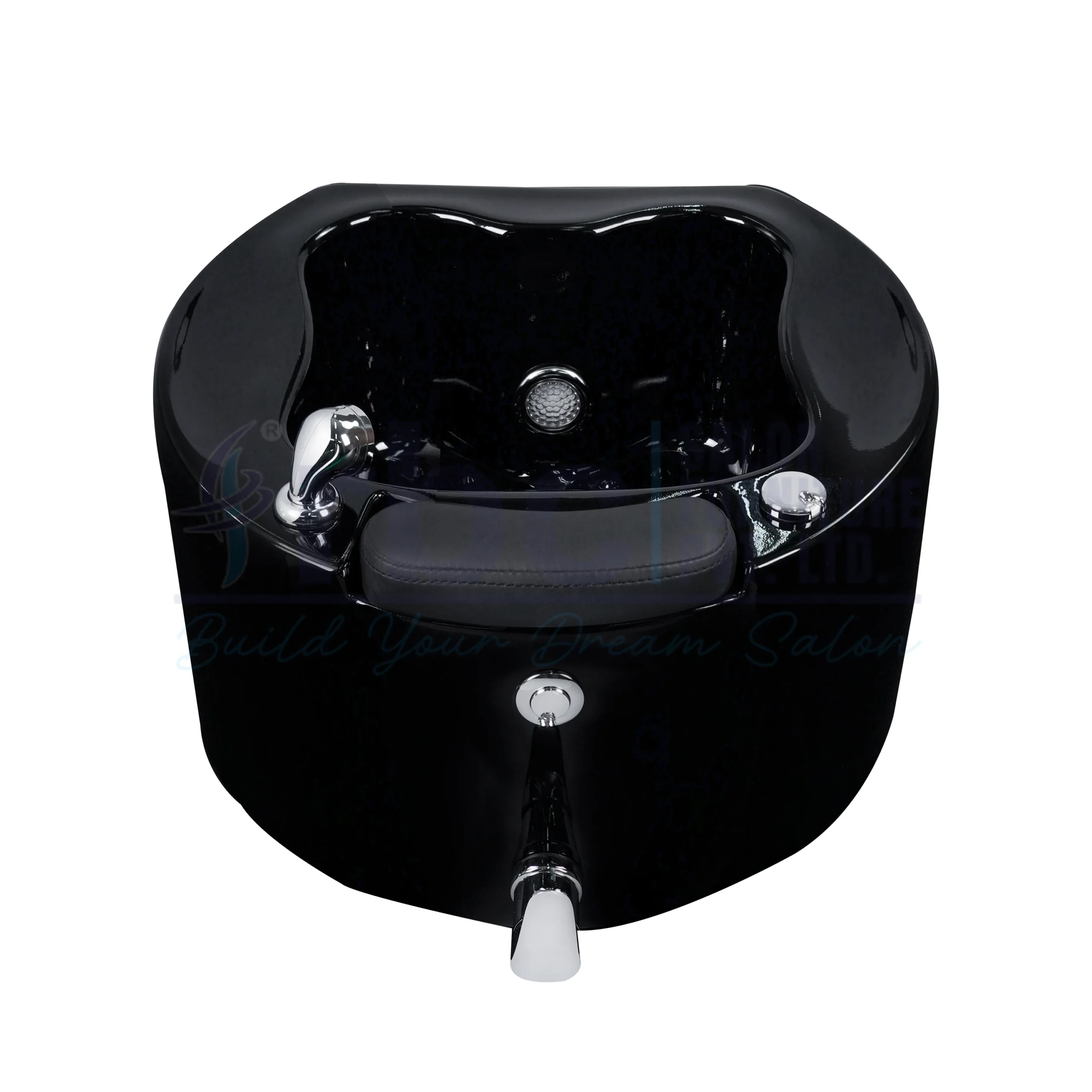 RBC 602 Glossy Black Acrylic Pedicure Foot Spa Basin Tub with Padded Footrest and Chrome Fixtures