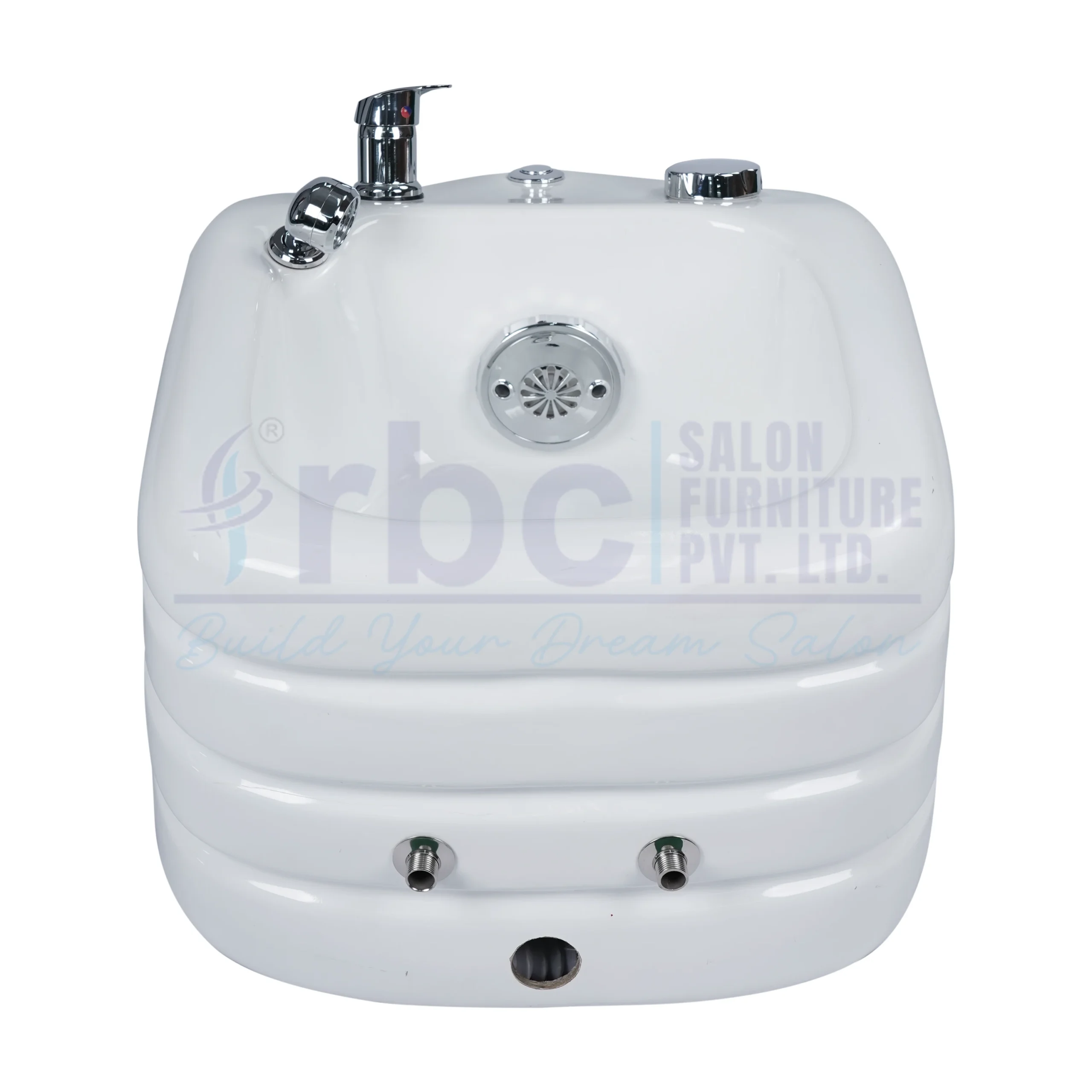 RBC 603 Glossy White Tiered Acrylic Pedicure Foot Basin Tub with Whirlpool Jet and Chrome Fixtures