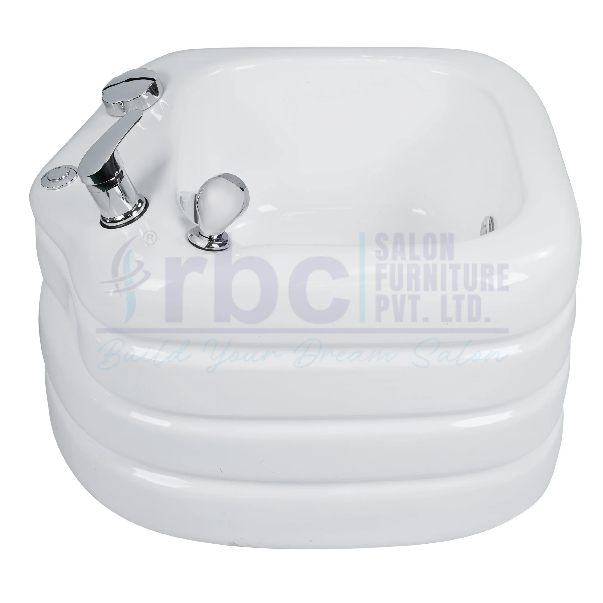 RBC 603 Glossy White Tiered Acrylic Pedicure Foot Basin Tub with Whirlpool Jet and Chrome Fixtures