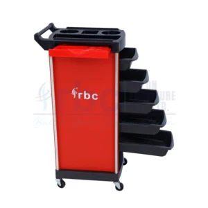 RBC 71 Red and Black Professional Salon Trolley Cart with 5 Slide-Out Drawers and Foldable Side Trays