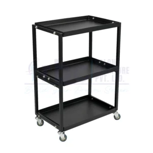 RBC 80 All Black 3 Tier Heavy Duty Metal Salon Utility Trolley Cart with Raised Tray Shelves and Caster Wheels