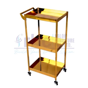 RBC 87 Luxury 3 Tier Gold Stainless Steel Salon Utility Trolley Cart with Mirror Gold Finish and Caster Wheels