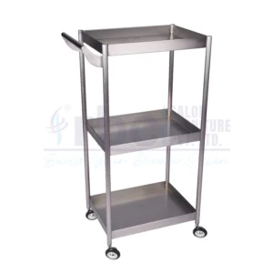 RBC 88 Professional 3 Tier Brushed Stainless Steel Salon Utility Trolley Cart with Curved Push Handle and Swivel Caster Wheels