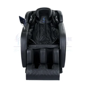 RBC 908 All-Black Professional Full Body Reclining Massage Chair Front View with Touch Screen Remote Display and Head Pillow
