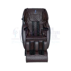 RBC 909 Dark Coffee Brown Luxury Full Body Reclining Massage Chair Angle View with Carbon Fiber Side Panels and Touch Screen Display