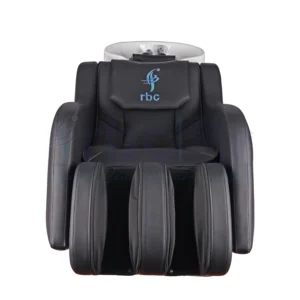 RBC 917 Black Leatherette Full Body Massage Shampoo Station Chair with White Ceramic Basin and Leg Massager