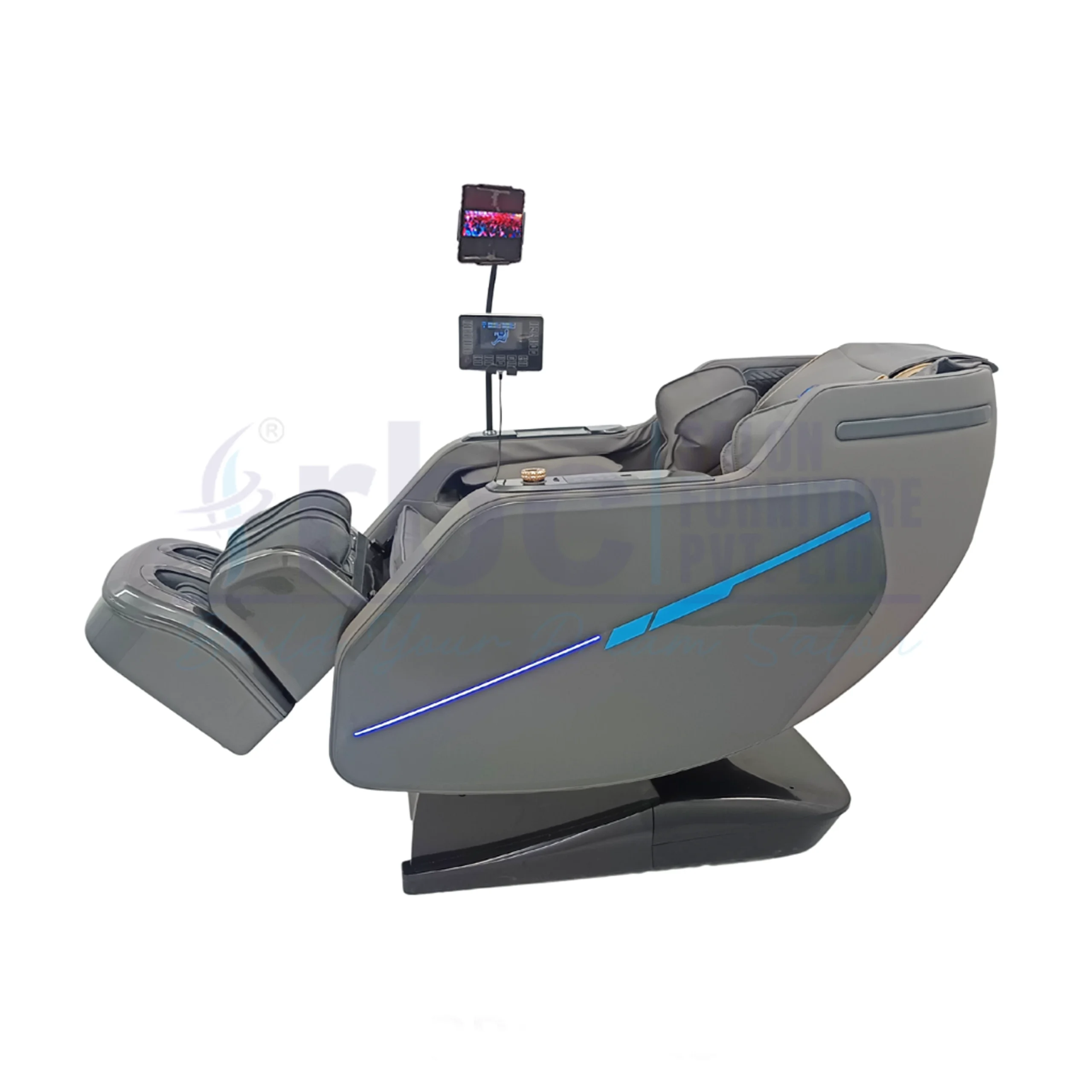 RBC 919 Grey and Gold Luxury Full Body Reclining Massage Chair with Touch Screen Display and Phone Holder