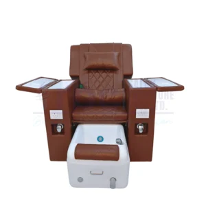 RBC 932 Tan Brown Reclining Pedicure Chair with Foldable Manicure Tables and White Foot Spa Tub