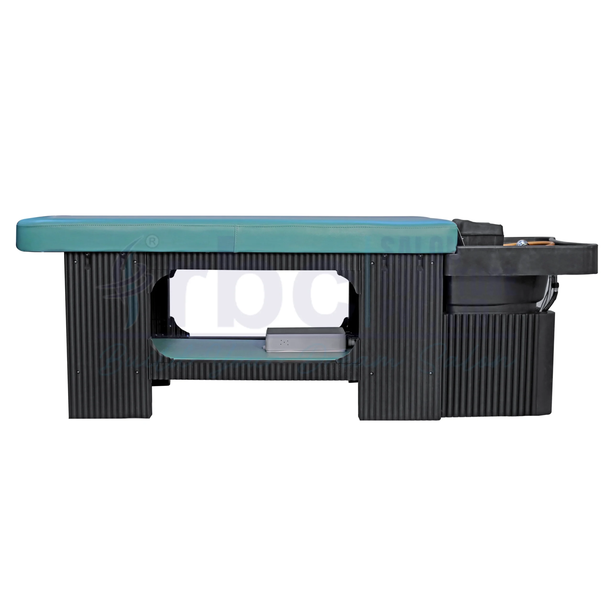RBC 934 Teal Green Korean Head Spa Bed with Black Ribbed Cabinet and Water Circulation Basin