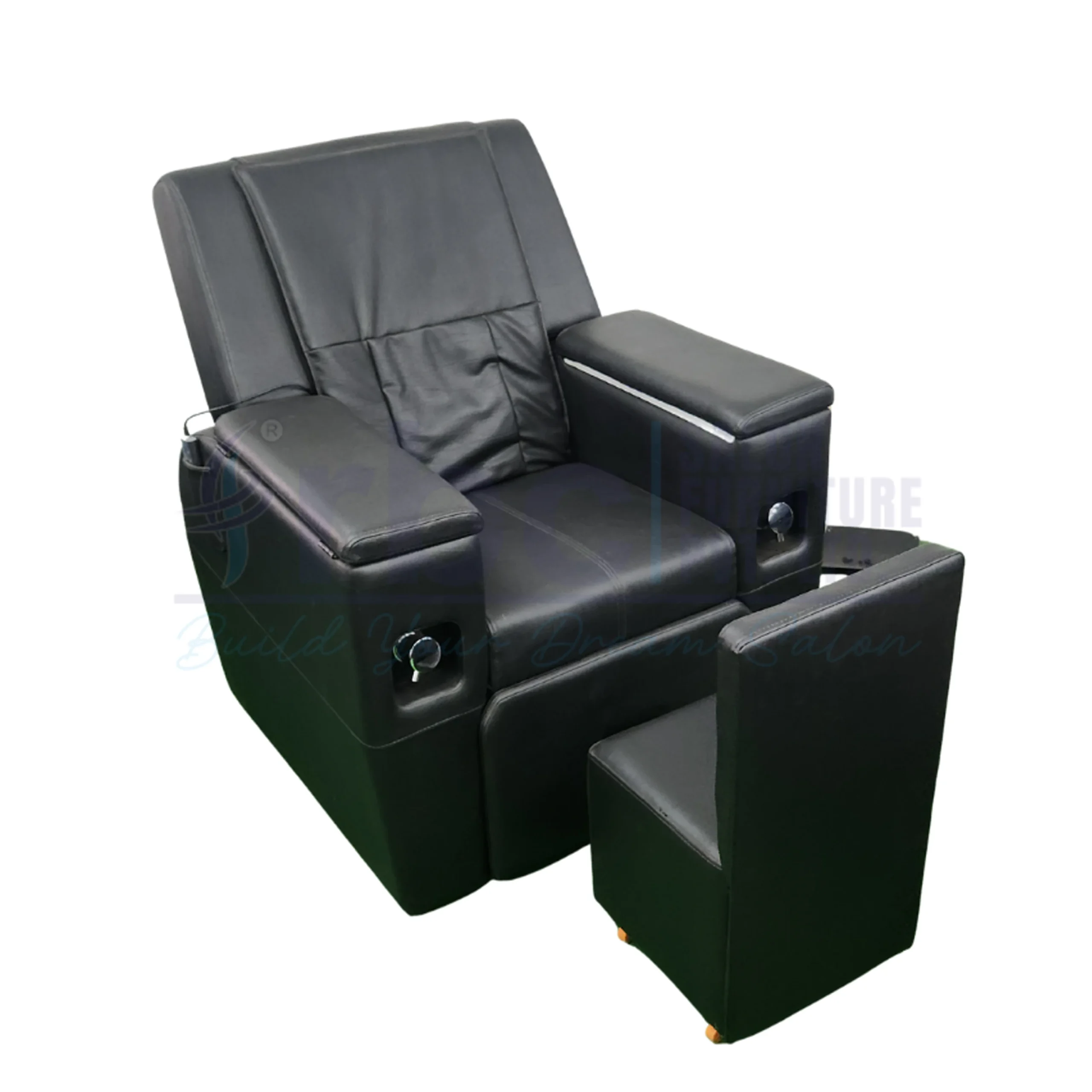 rbc 938 black reclining manicure and pedicure spa station closed view with stool b