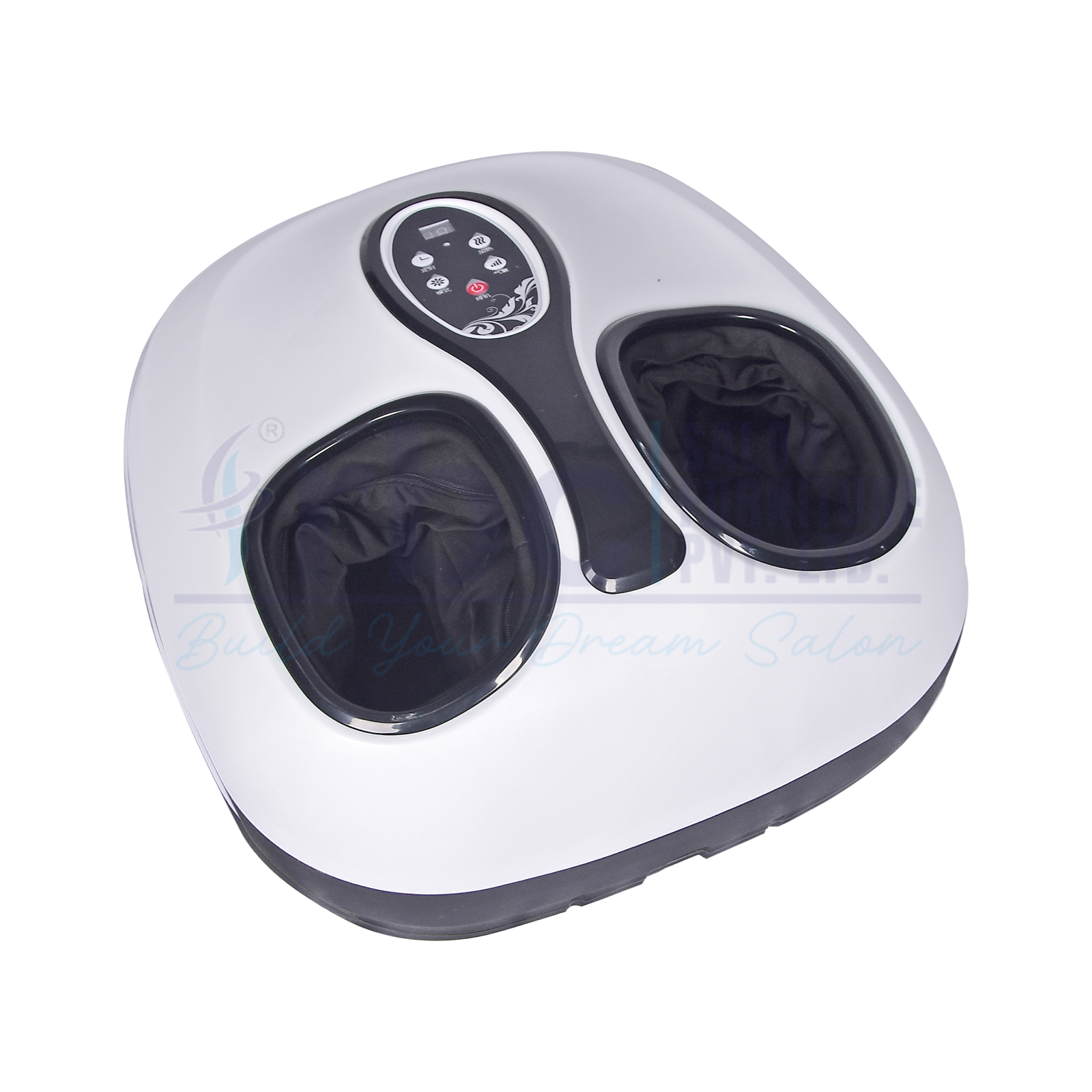 RBC F01 Glossy White Electric Shiatsu Foot Massager Machine with Black Control Panel Display and Dual Foot Cavities