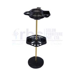 RBC 70 Black Hair Extension and Coloring Trolley Stand with Gold Pole, Dual Color Bowls, and Tool Tray